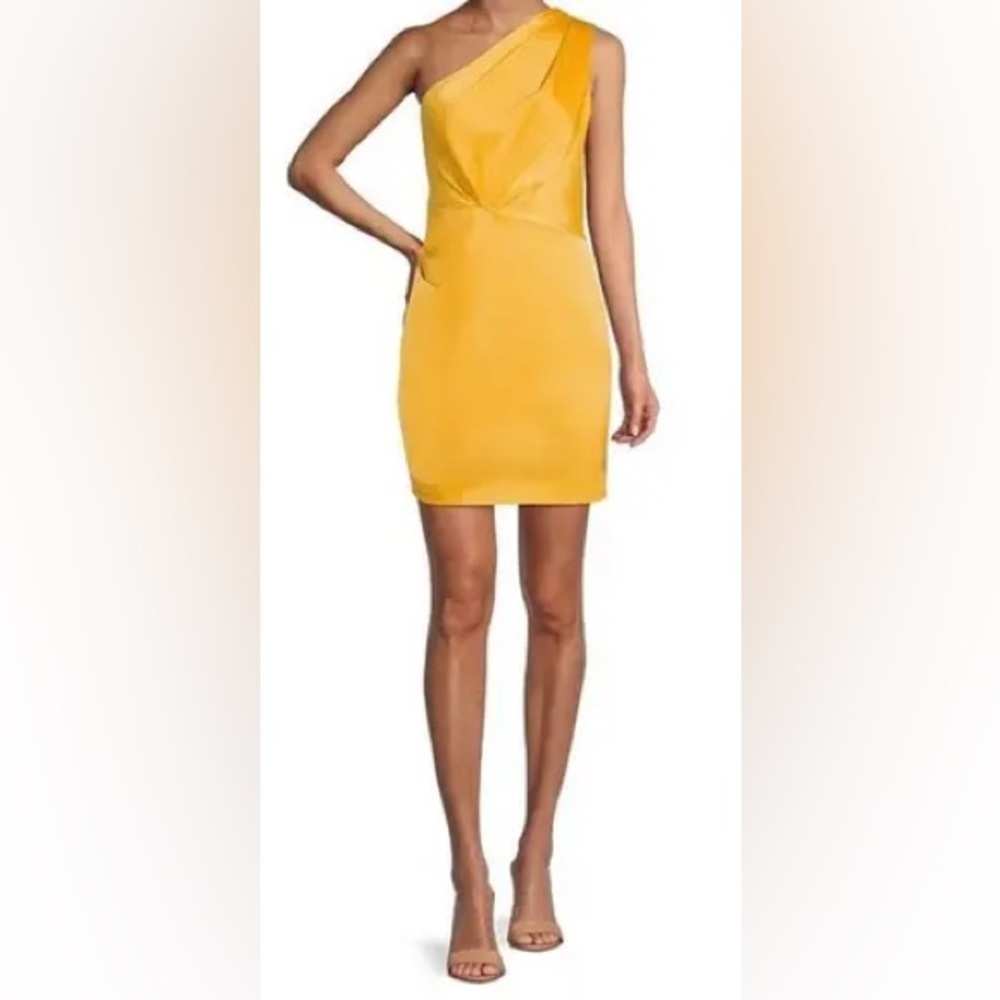 Gianni Bini Mustard Satin One-Shoulder Dress